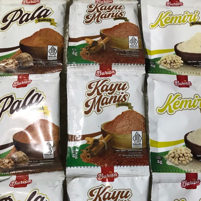 Burisa rempah bubuk sachet / Pala bubuk / Kayu manis bubuk / Kemiri bubuk