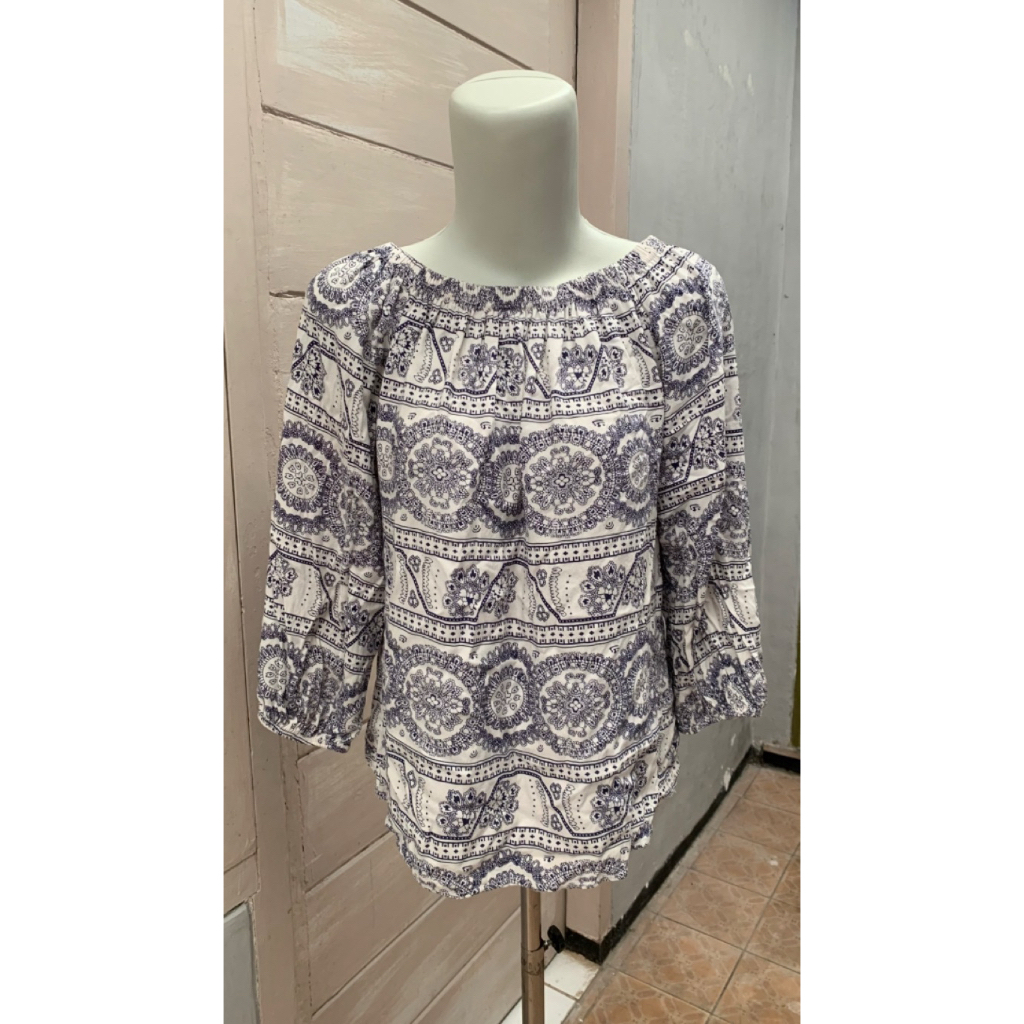 Preloved Atasan Wanita Model Sabrina | Atasan Sabrina Motif Batik | Baju Sabrina Lengan Panjang | Ba
