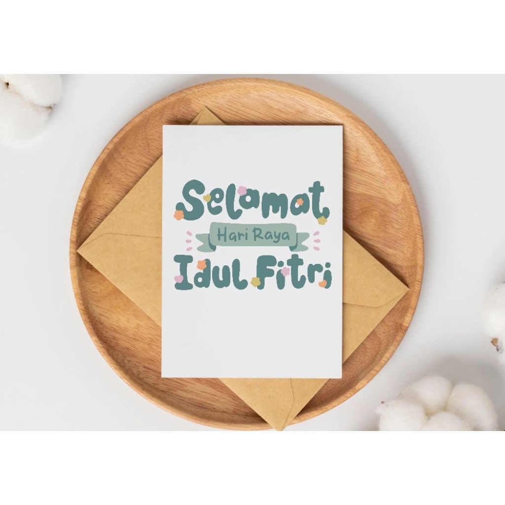 Kartu ucapan polos lipat dan amplop Selamat Idul Fitri / Eid Mubarak