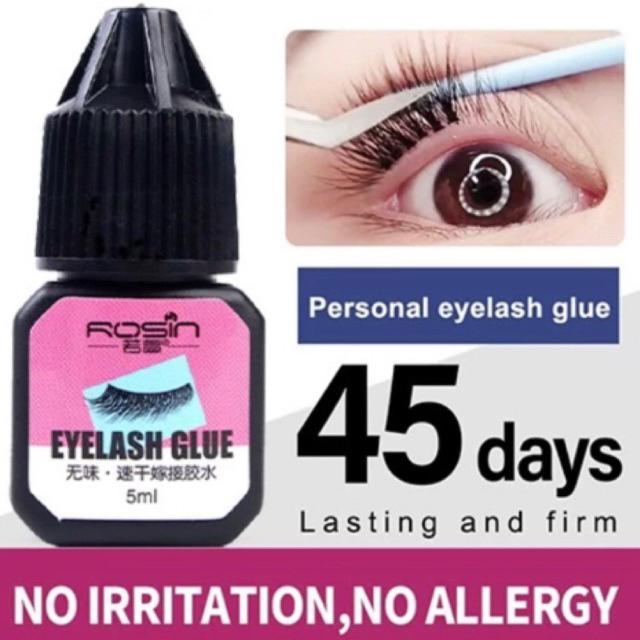 Rosin Eyelash Glue 5ml – Lem Bulu Mata Extension Hitam, Tidak Perih, Cepat Kering, Tahan Lama ROSIN 