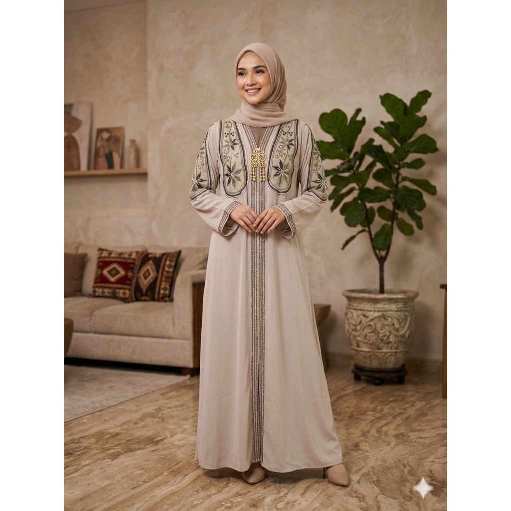 Abaya Mesir Premium | Cream/Nude Gold | Original Egypt
