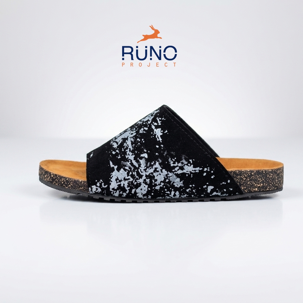 Shawn Black Burst Classic Sole  Runo Project - Sandal Footbed Pria Slides Cork Birken Docmart