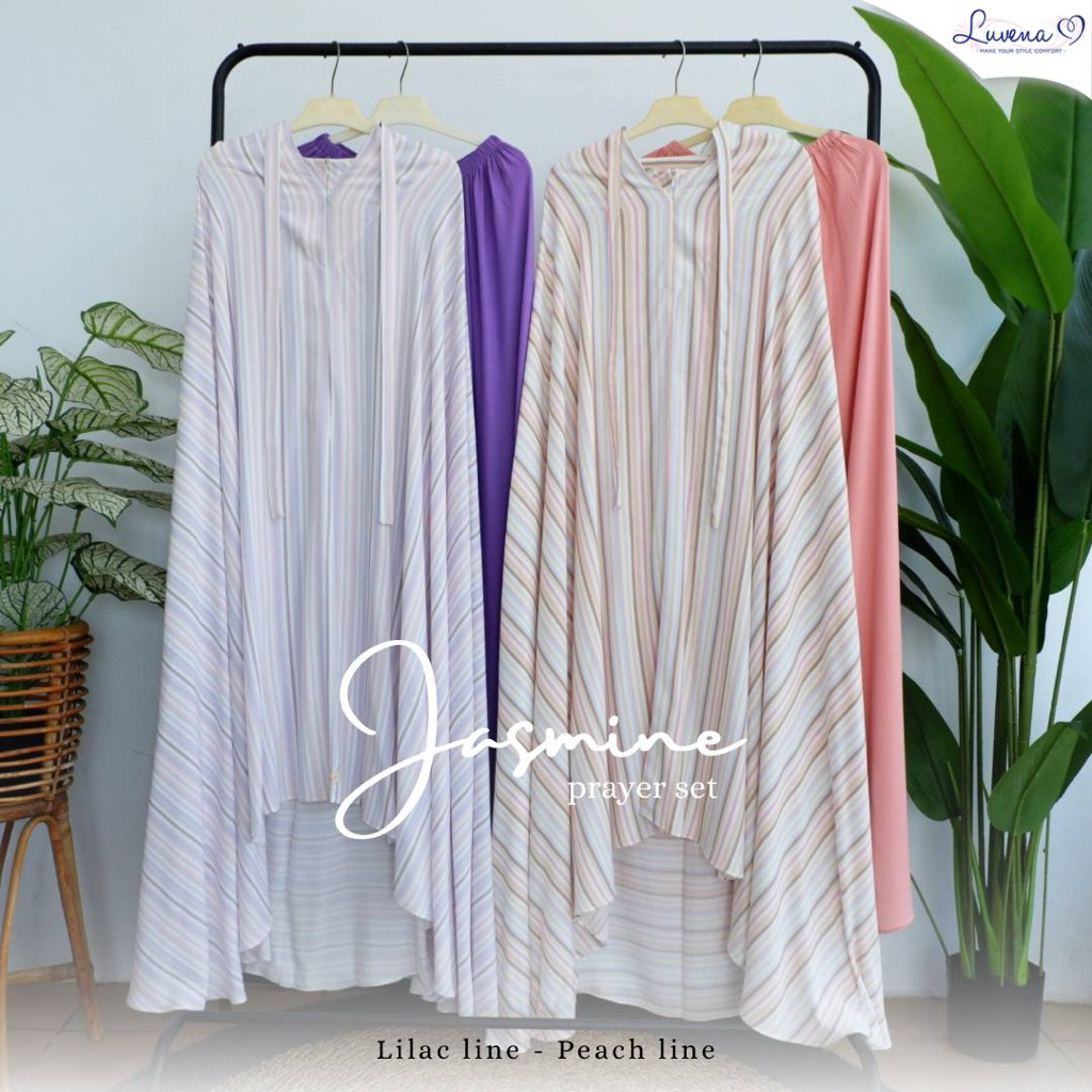 Mukena Jasmine by Luvena | Mukena Rayon Premium, 2in1 , Motif Salur Cantik, Flowly, Adem, Halus dan 