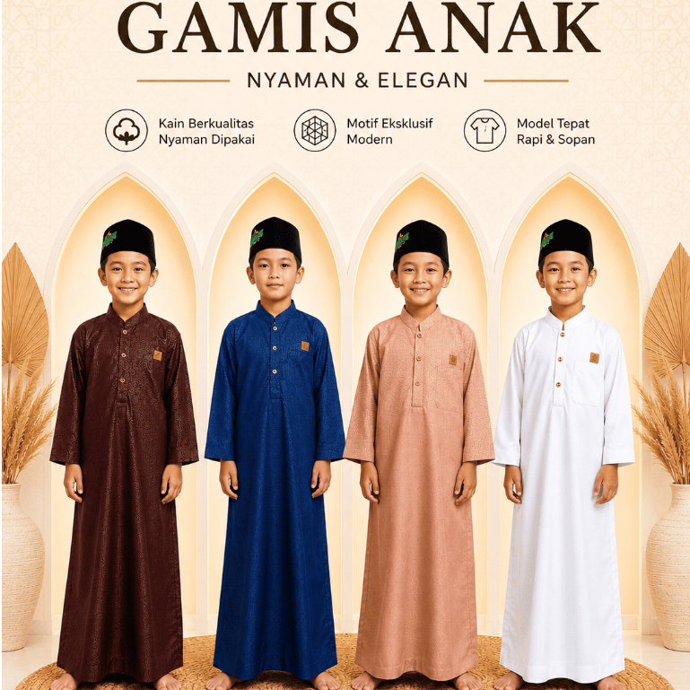 Baju Gamis Anak Laki Laki Bahan Embos Premium 2-12 Tahun