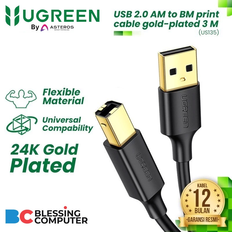 Kabel Printer UGREEN 10351 USB2.0 to BM Printer Cab Gold 3M / UGREEN Kabel Printer