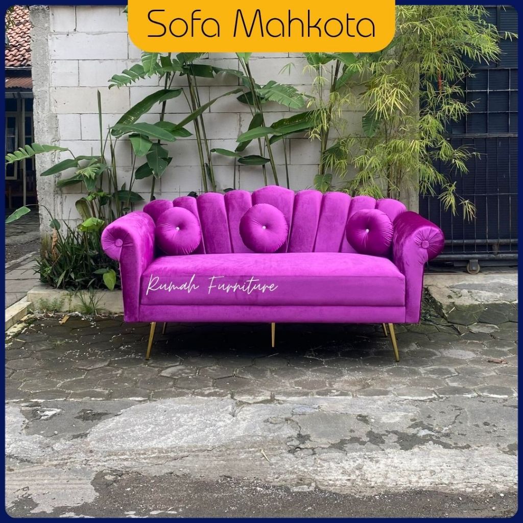 Sofa Mahkota 3 Seater ungu kilap sofa aesthetic minimalis Modern