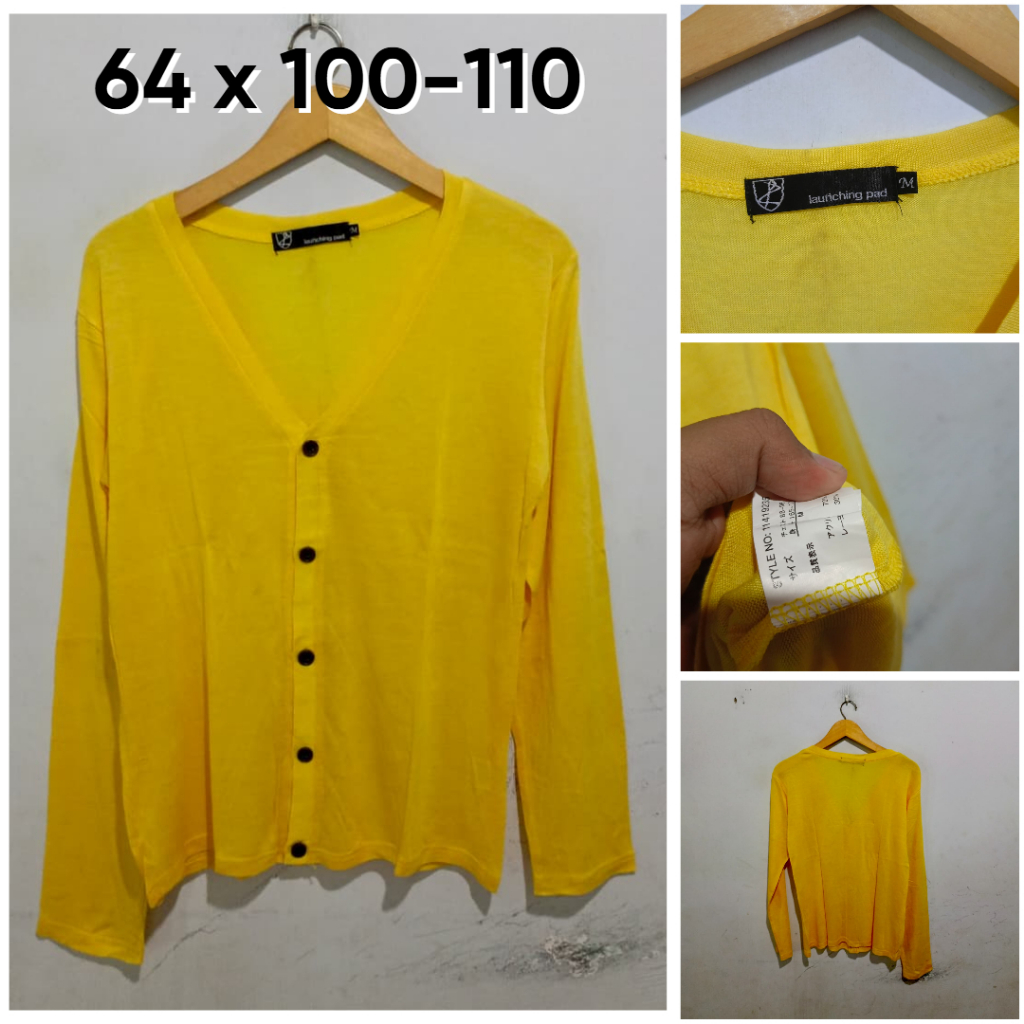 Cardigan Launching Pad Kuning V Neck Size M Pria Wanita Cardi Outer Knit Unisex E168