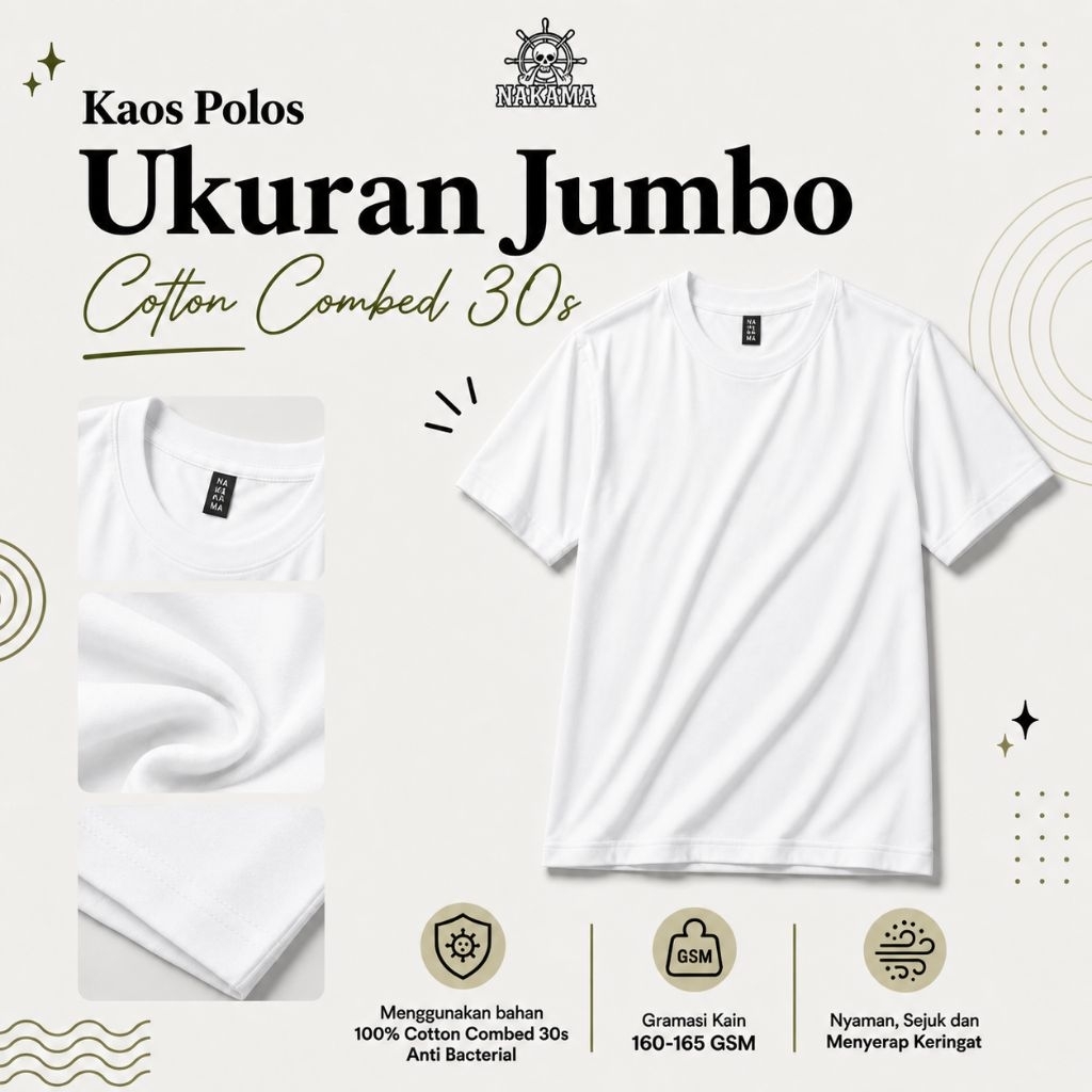 Kaos Polos Jumbo Premium Cotton Combed 30s I Kaos Polos Jumbo Pria Dan Wanita Premium Combed 30s