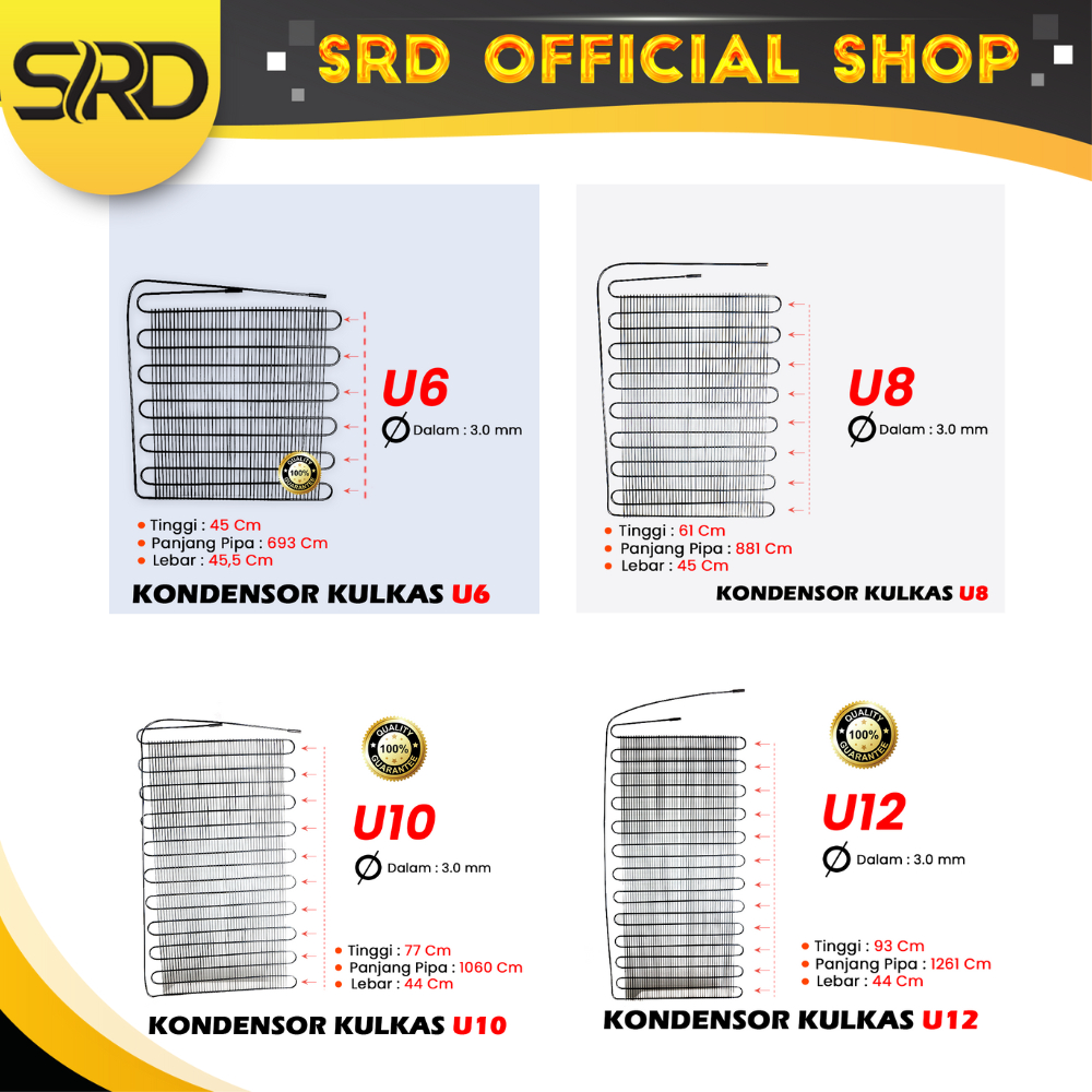KONDENSOR KULKAS, FREEZER BOX, SHOWCASE UKURAN U6, U8,U10,U12 BAHAN TEMBAGA