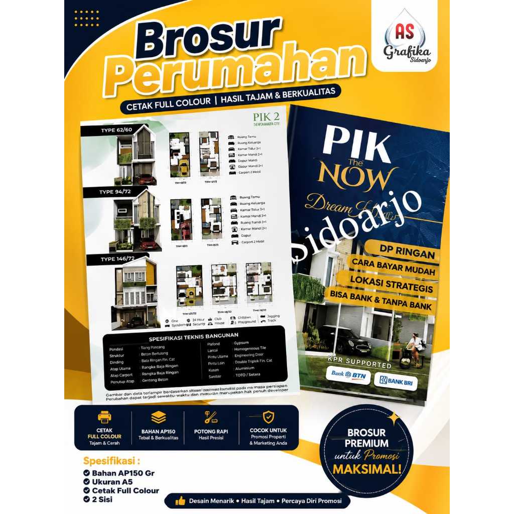Cetak Brosur Perumahan AP150 Full Colour | Hasil Tajam & Berkualitas (Bisa Custom Desain)