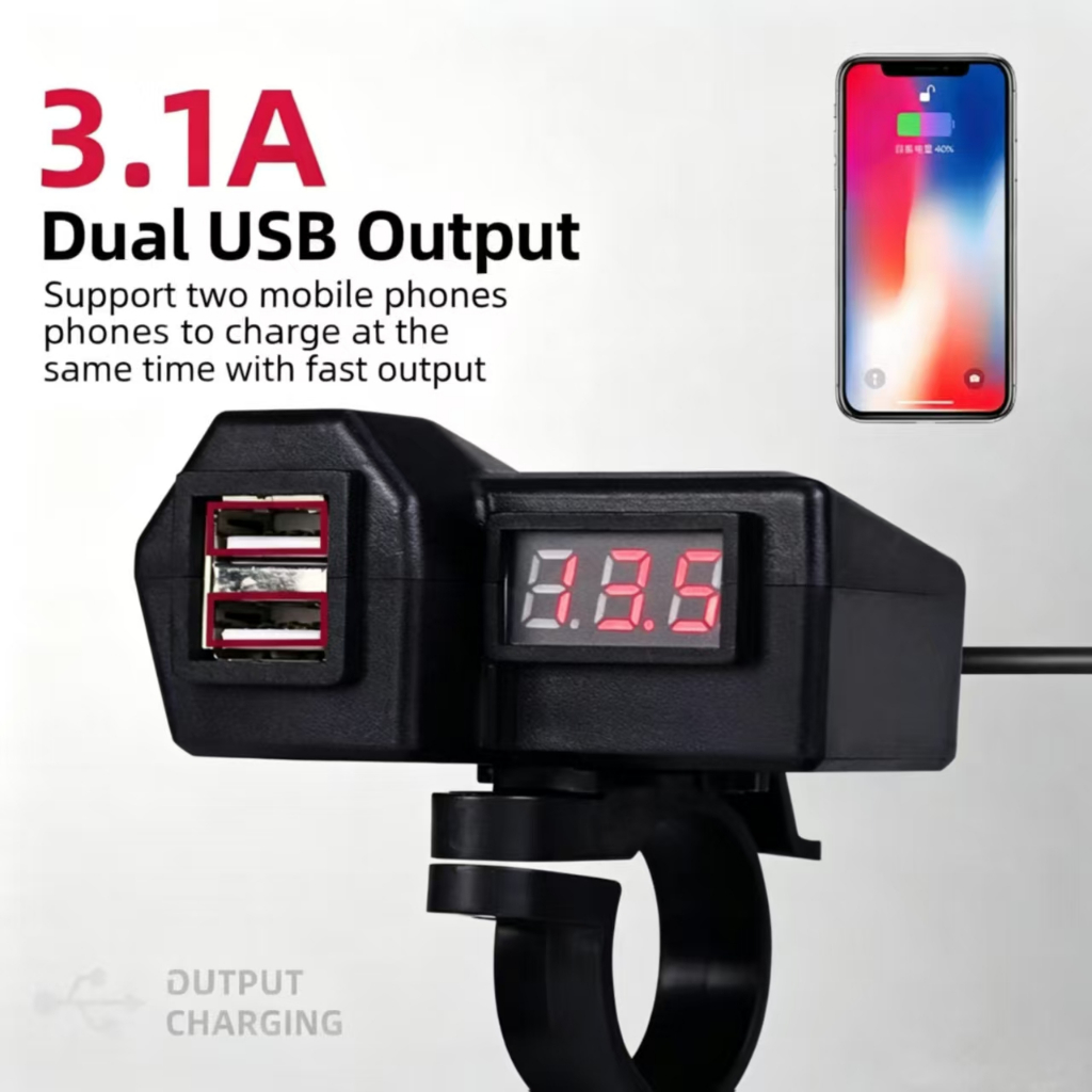 Waterproof Motorcycle 3.1A Dual USB Charger with Voltmeter