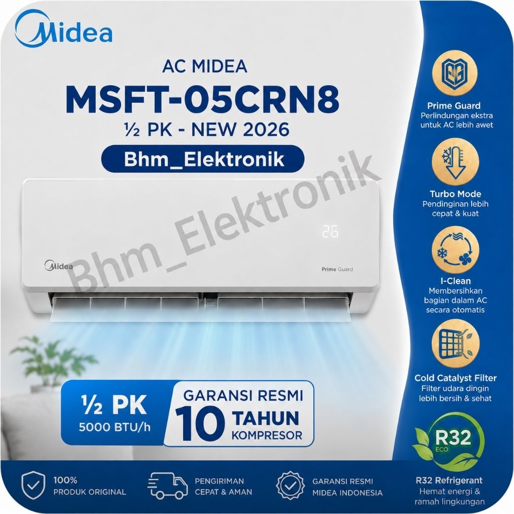 (New 2026) AC MIDEA MSFT-05CRN8 ½PK AC MIDEA LOW WATT ½PK