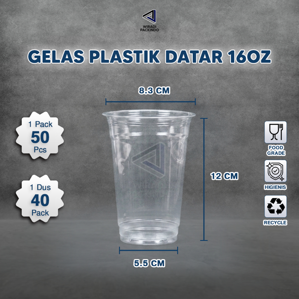 GELAS PLASTIK DATAR 16OZ / CUP DATAR PLASTIK 16OZ / GELAS PLASTIK TEBAL