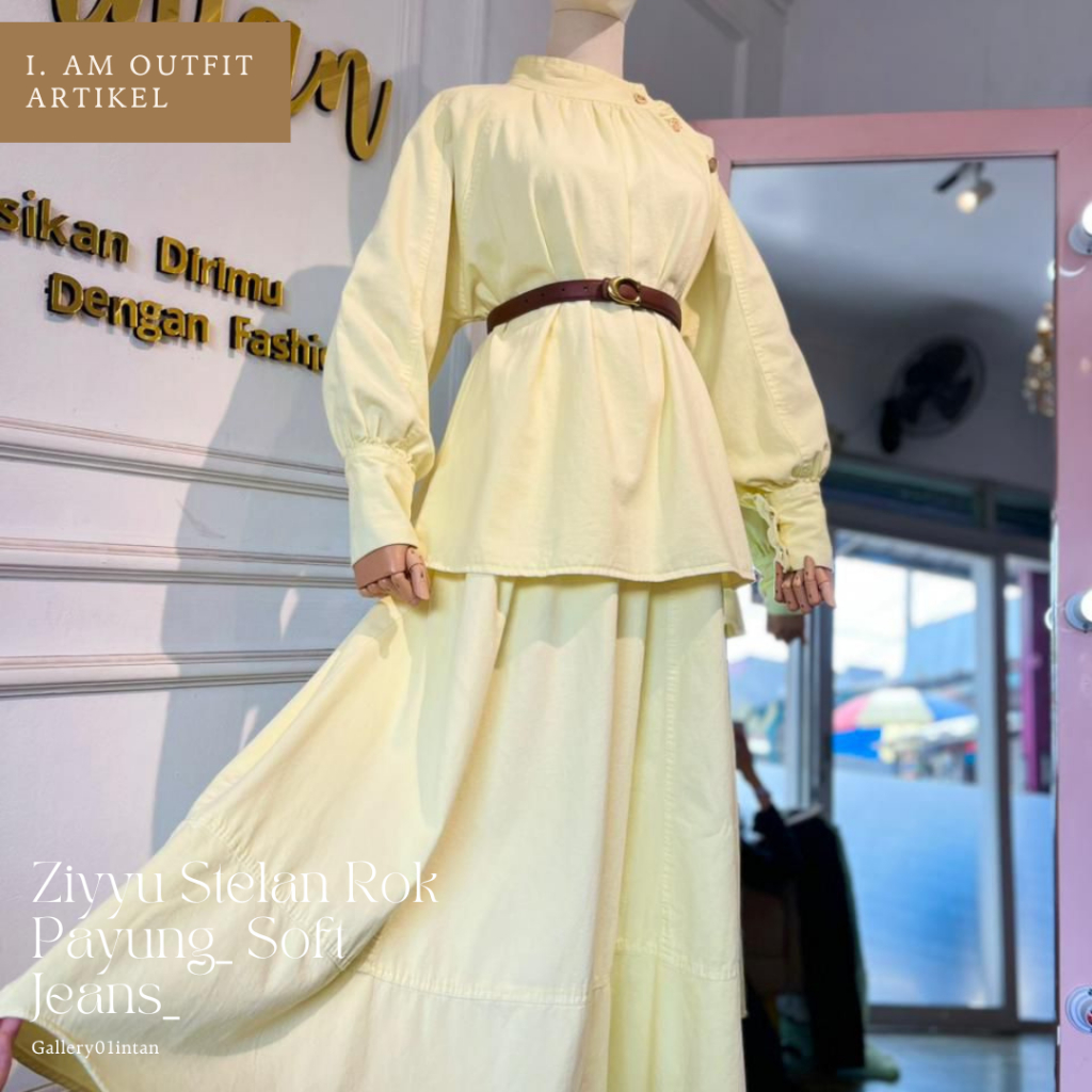 Stelan Jeans Bawahan Rok Wanita_ Ziyyu SetRok Payung_ Bahan Soft Jeans_ I.AM Outfit