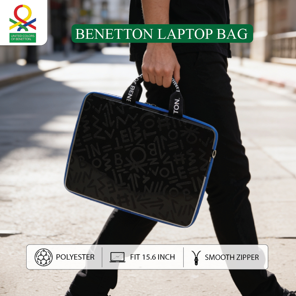 BENETTON - Tas Laptop 28 Inch Hitam - Proteksi Laptop Besar, Anti Air, Resleting Halus