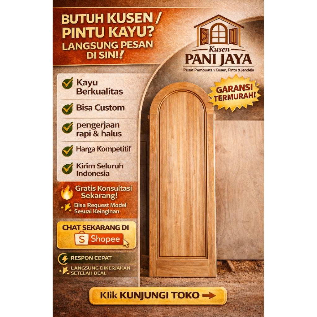 Set Kusen Pintu Lengkung Vintage - Pintu Utama Klasik Kayu Kamper Meranti Mahoni