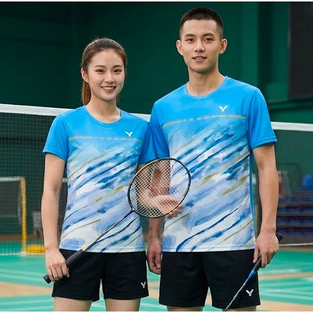 Jersey Bulu Tangkis Design V22089A Baju Badminton Victory Blue 2023