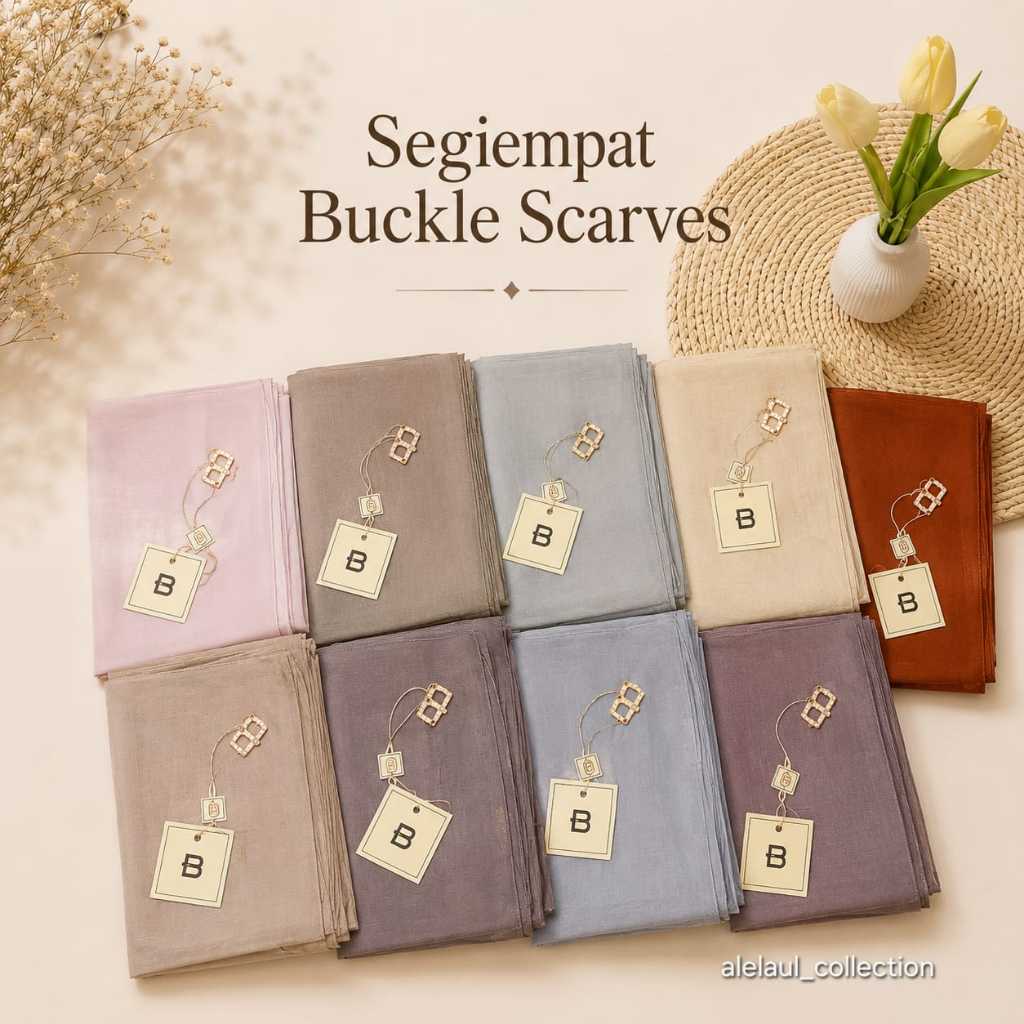 KERUDUNG SEGI EMPAT PARIS ORI POUCH / HIJAB SEGIEMPAT BUCKLE SCARVES / JILBAB VOAL POLOS  PARIS ORI