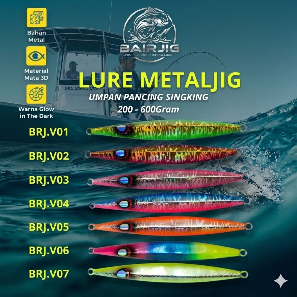 BAIRJIG Glow Metal Jig 200-600g – Reflektor Aluminium Deep Sea Fishing Lure