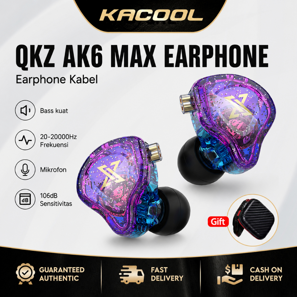 QKZ AK6 MAX In-Ear Monitor Dinamis Earphone HiFi Bass Kabel Sport Headphone Gaming Headset Reduksi K