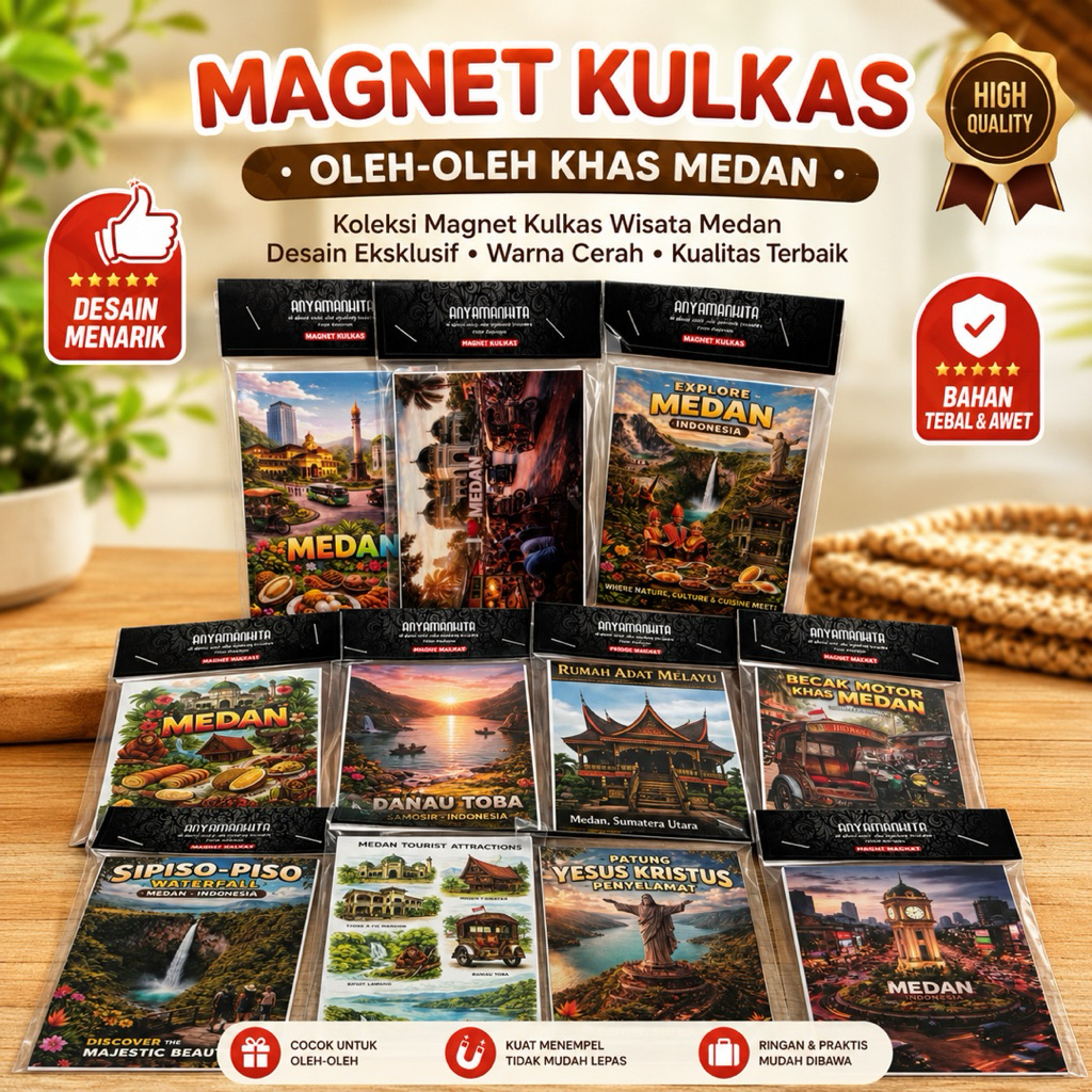 Magnet Kulkas Medan Premium | Oleh-Oleh Khas Medan & Danau Toba | Fridge Magnet Souvenir Sumatera Ut