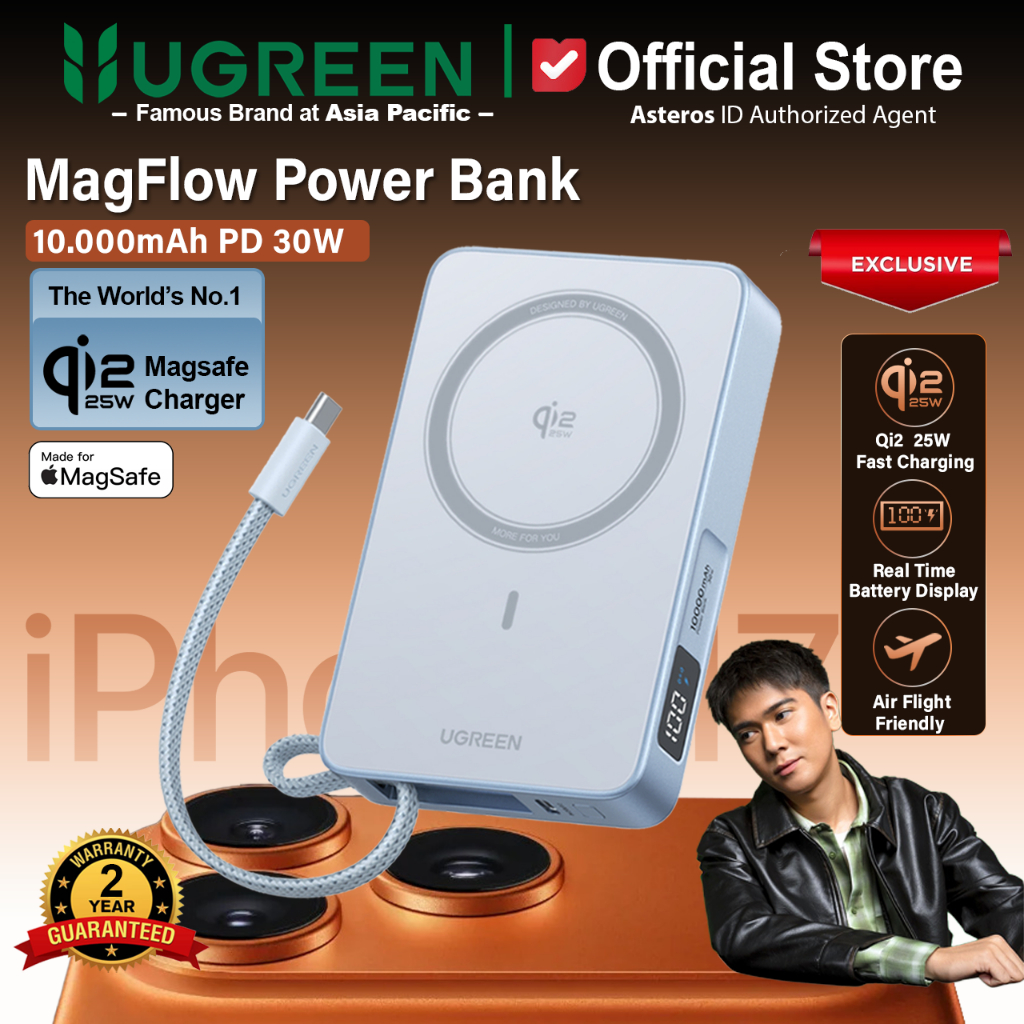 UGREEN Power Bank Magsafe Wireless iPhone 17 16 15 Pro Max 10.000mAh PD Fast Charging 20w