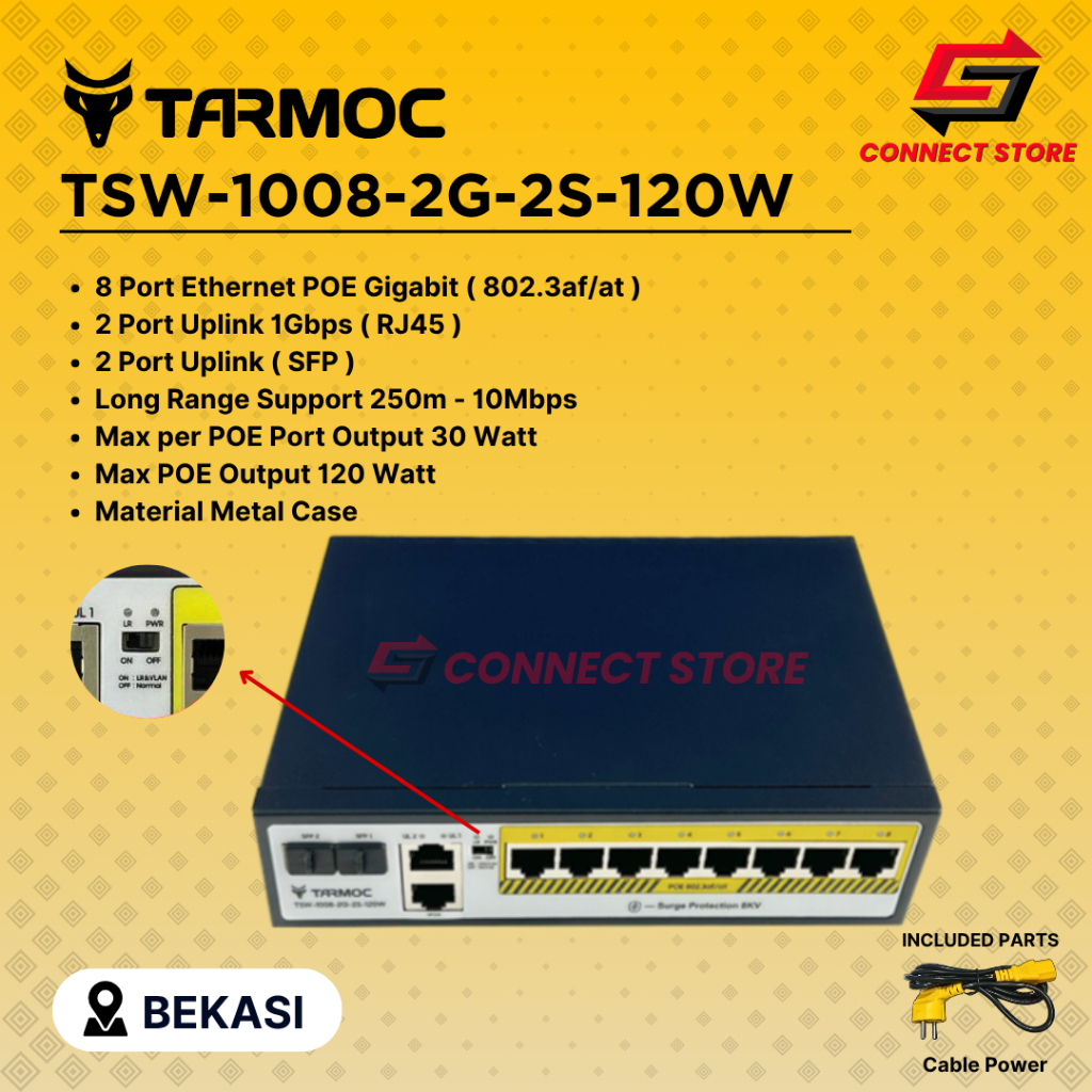 Tarmoc TSW-1008-2G-2S-120W, 8 Port Gigabit POE 802.3af/at POE Switch 120W