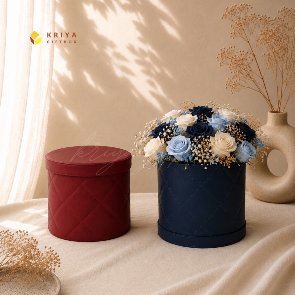 Kotak Bunga Bulat Desain Elegan/Bloom Box Flower Bulat Round Box/Box Tabung Bunga Polos