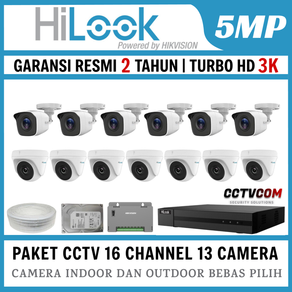 PAKET CCTV HILOOK 5MP 16 CHANNEL 13 CAMERA TURBO HD KAMERA CCTV