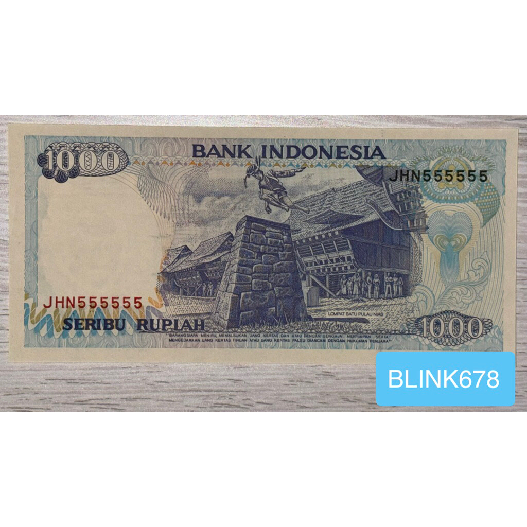Uang Bibit Ganjil Langka Kuno 1000 Lompat Batu aUNC (Baru) Tahun 1992/1999 Solid 5 Prefik Nama JHN.5