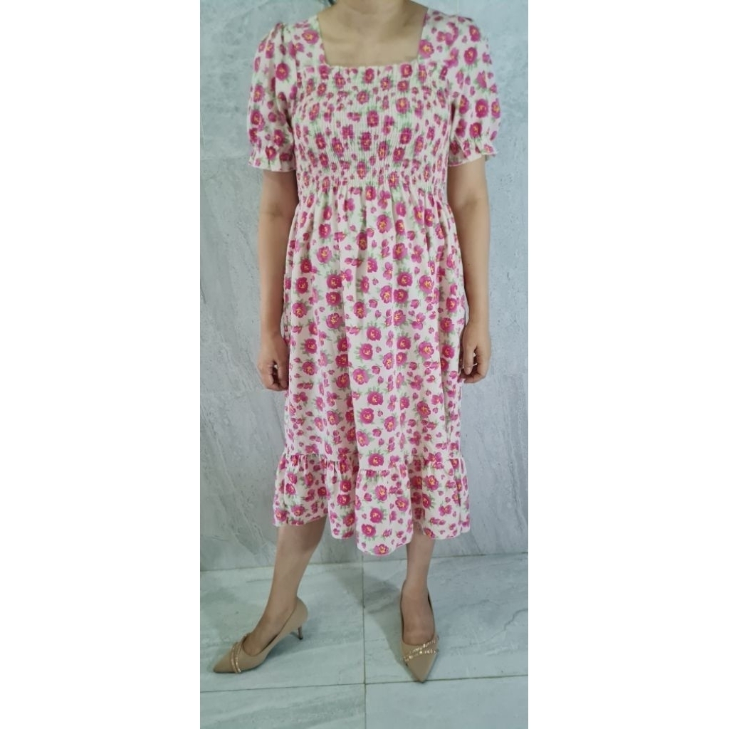 preloved dress bunga pink