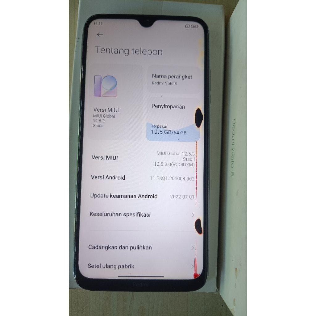 LCD Original + frame copotan Redmi note 8