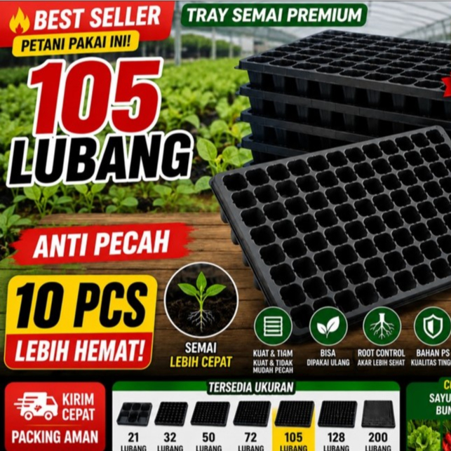 Tray Semai Bibit Sayuran, Bunga, Lubang 105, 128, 200 Media Tanam Semai Benih satuan
