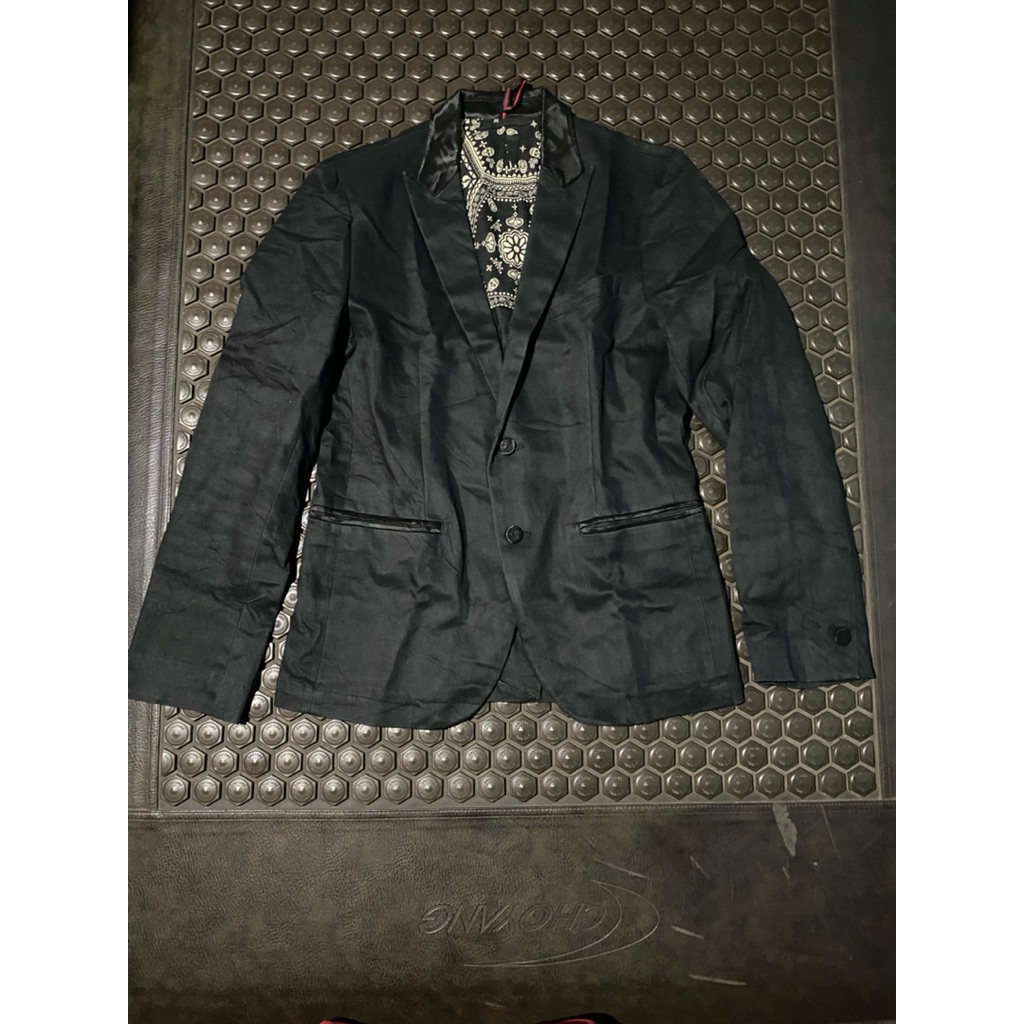 TUXEDO BLAZER bahan JEANS DENIM HITAM PEKAT LD KECIL JUN MEWAH BRANDED