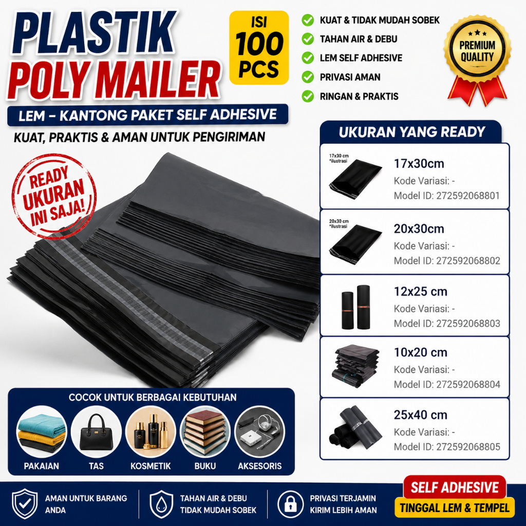 Plastik Poly Mailer dengan Lem – Kantong Kirim Paket Anti Air