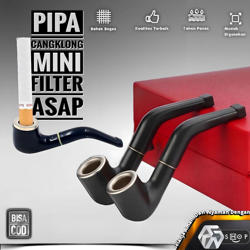 Pipa Cangklong Mini Klasik + Filter | Holder Kretek Pria Elegan | Aksesoris Koleksi Unik