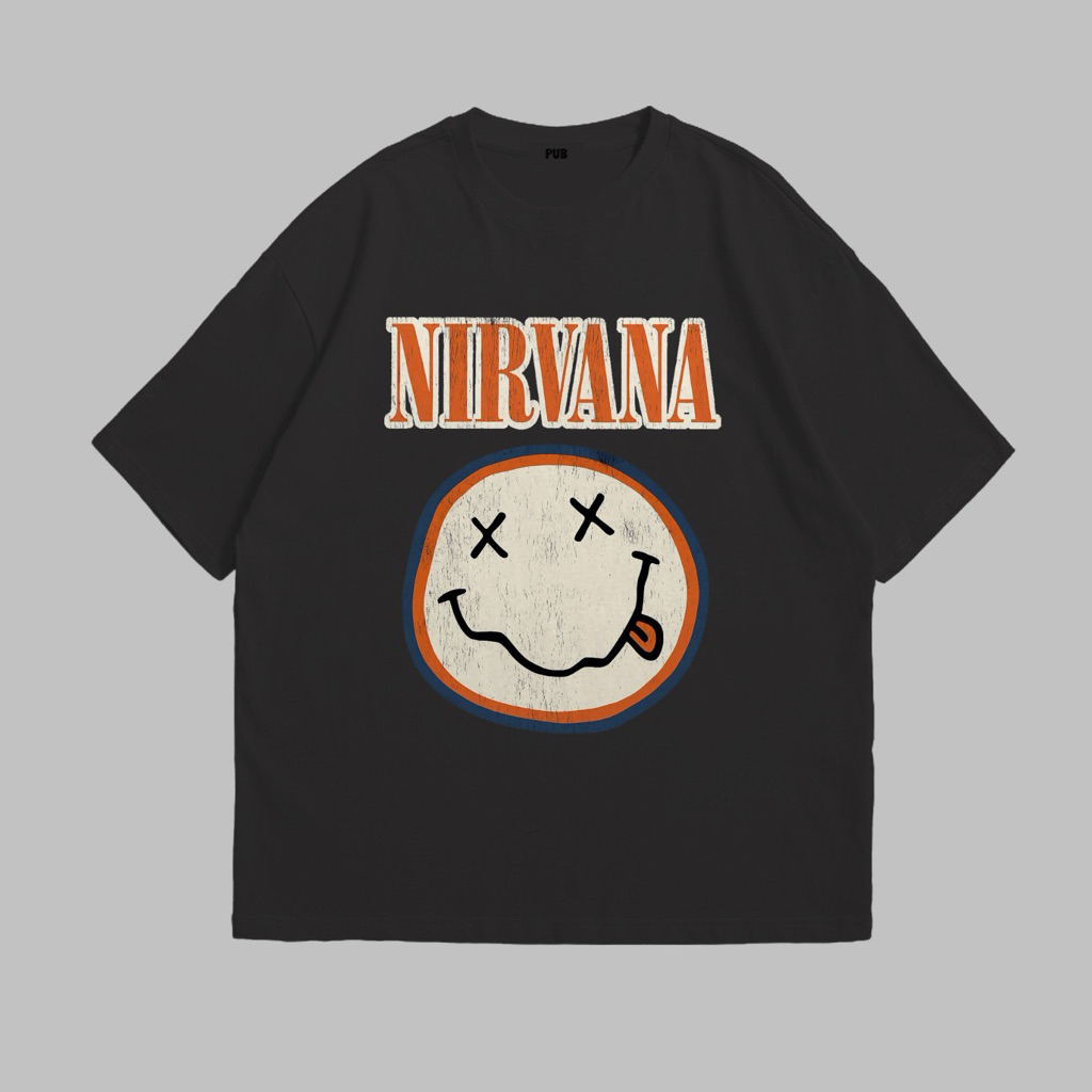 PROMO !! TSHIRT NIRVANA BLACK SMILE WHITE