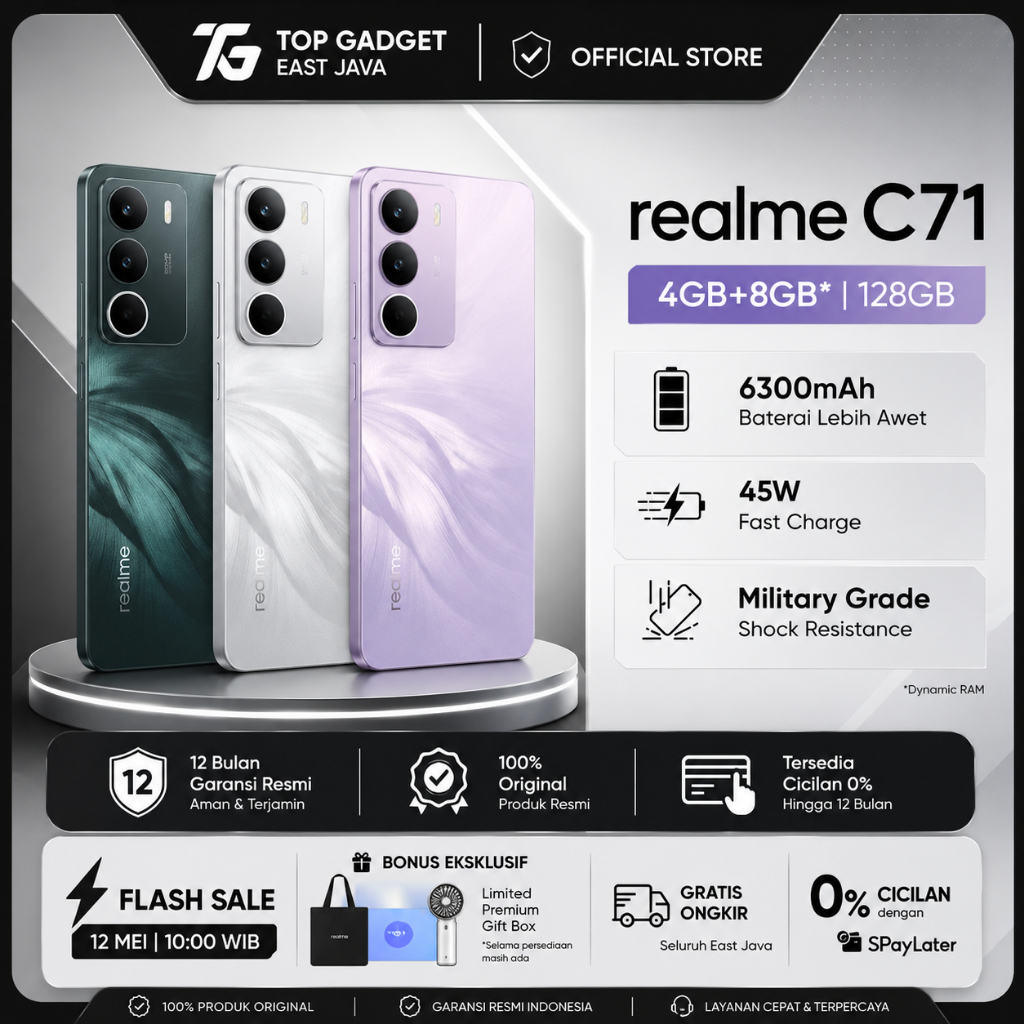 Realme C71 8GB 128GB | HP Murah RAM Besar 12GB | Baterai Awet | Gaming Lancar | Realme Original