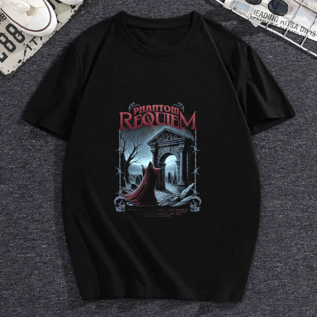 Kaos Wanita Motif Phantom Requiem Oversize T-shirt Gothic Streetwear Hitam