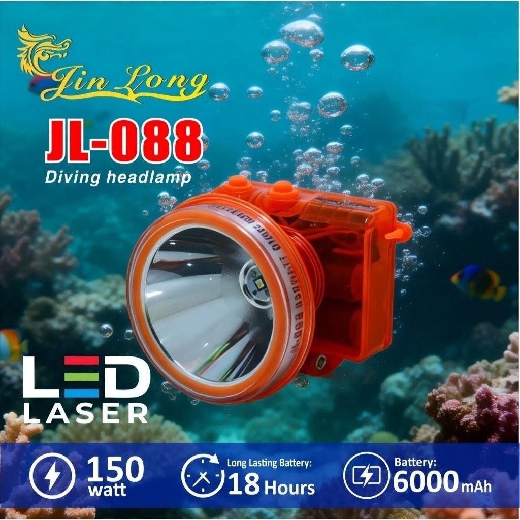 Senter kepala selam jinlong jl-088 150watt cahaya putih super terang/Senter kepala selam cas bagus t