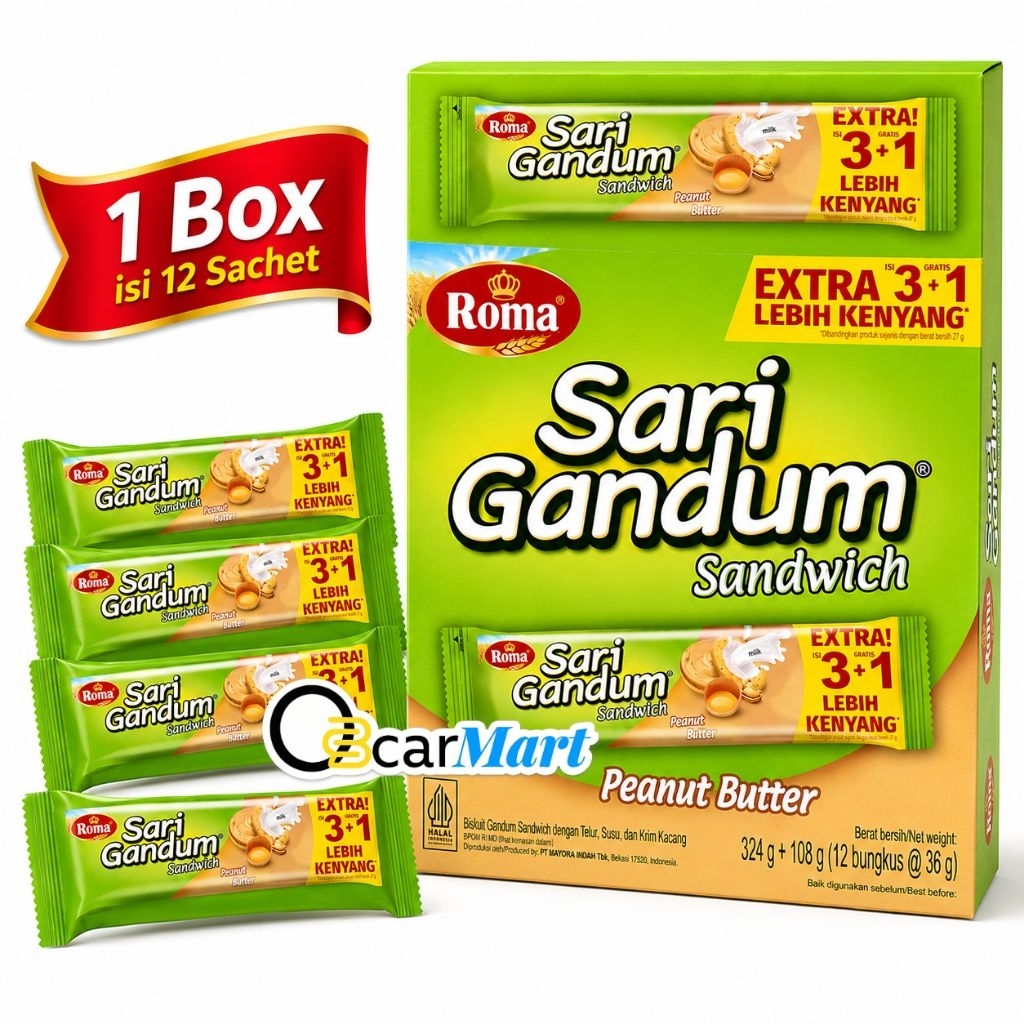ROMA SARI GANDUM COKLAT 1 Dus isi 12 pack Biskuit Sandwich SBG