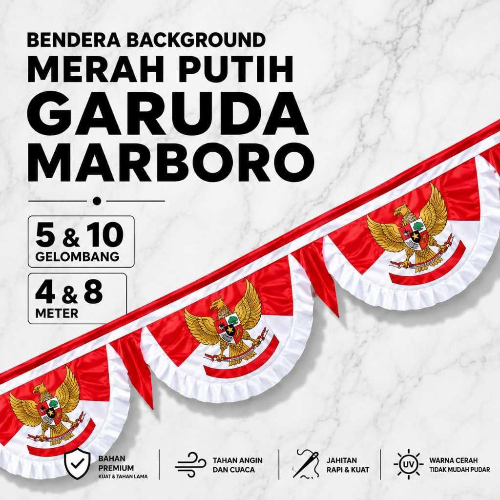 UMBUL UMBUL BENDERA - Background Merah Putih Garuda Marboro 5 & 10 Gelombang (4 & 8 Meter)