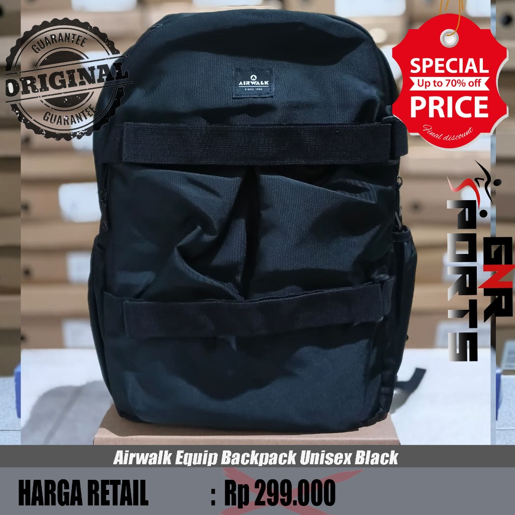 Tas Airwalk Equip Backpack Unisex Black Original 100%