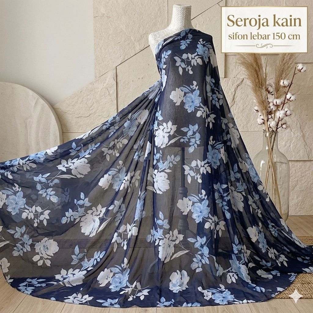 Seroja Kain - Ceruty Sifon Motif Premium Lebar 1.5 Meter - Bahan Kain Ceruti Babydoll Printing Mewah