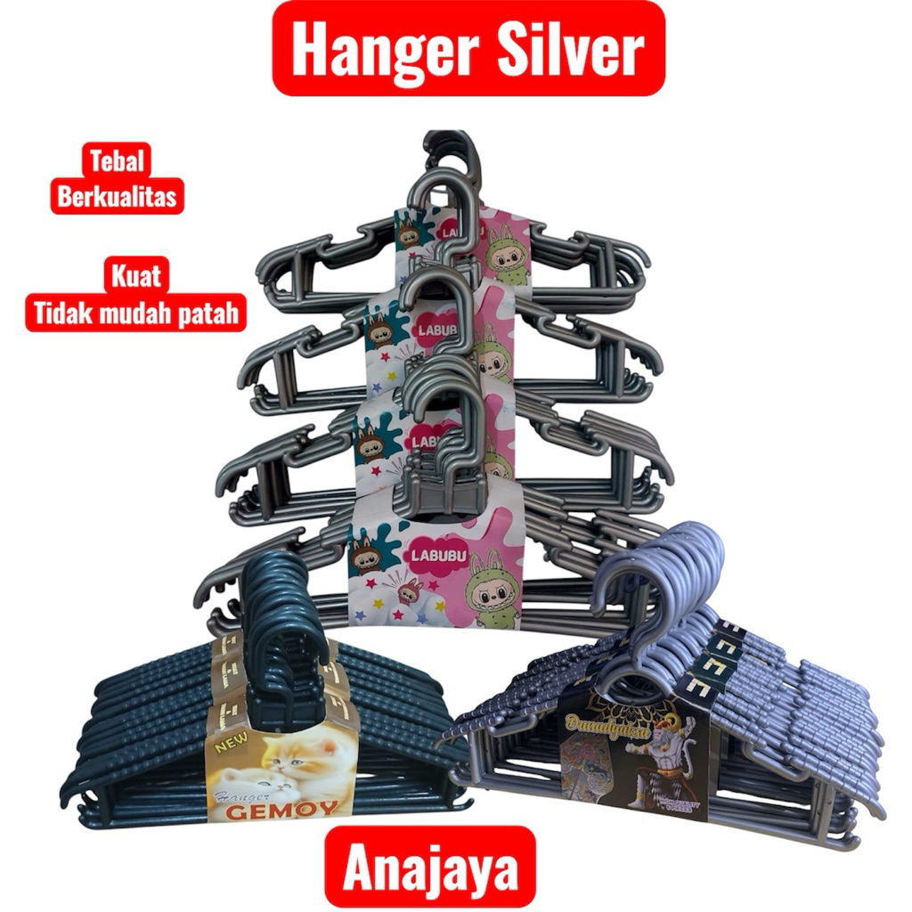 Hanger Plastik Silver 38 cm – Paket Hemat 2 Lusin (24 pcs) Tebal & Awet