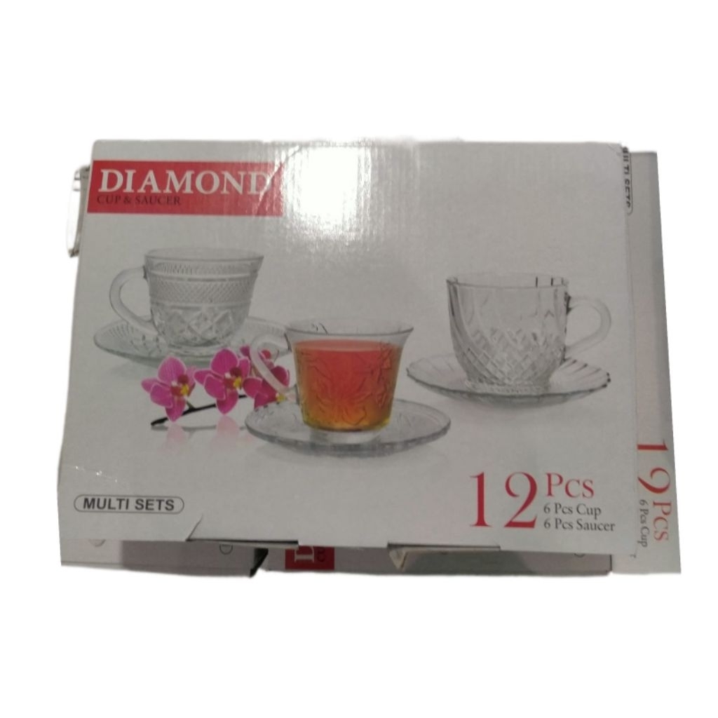 Cangkir Diamond Cup & Saucer/Gelas 12 Set/Cangkir Teh/Cangkir Kopi