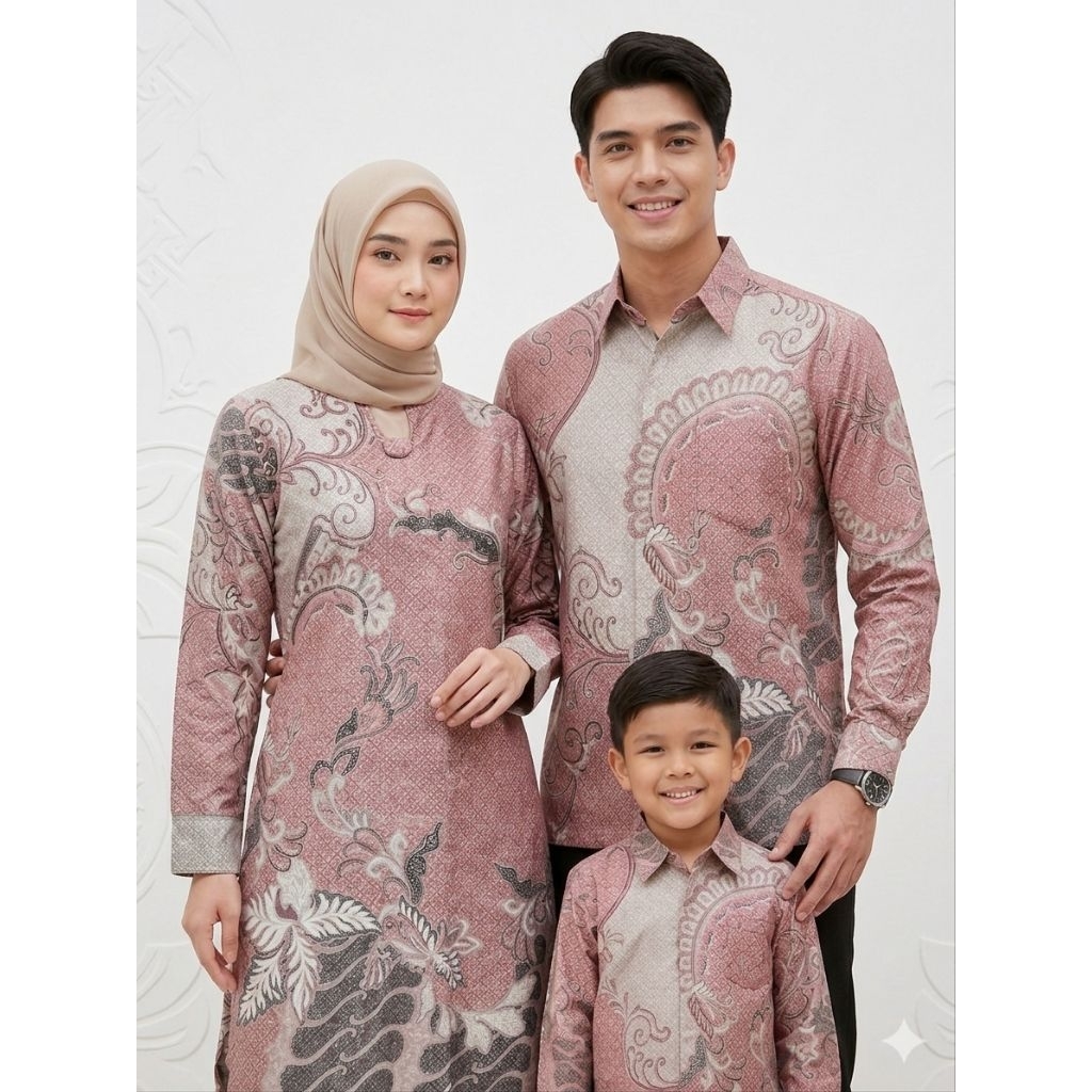 Couple Batik Pria Wanita Anak Dobby Furing Premium | Baju Atasan Pria warna Pink | Tunik Wanita | Ba