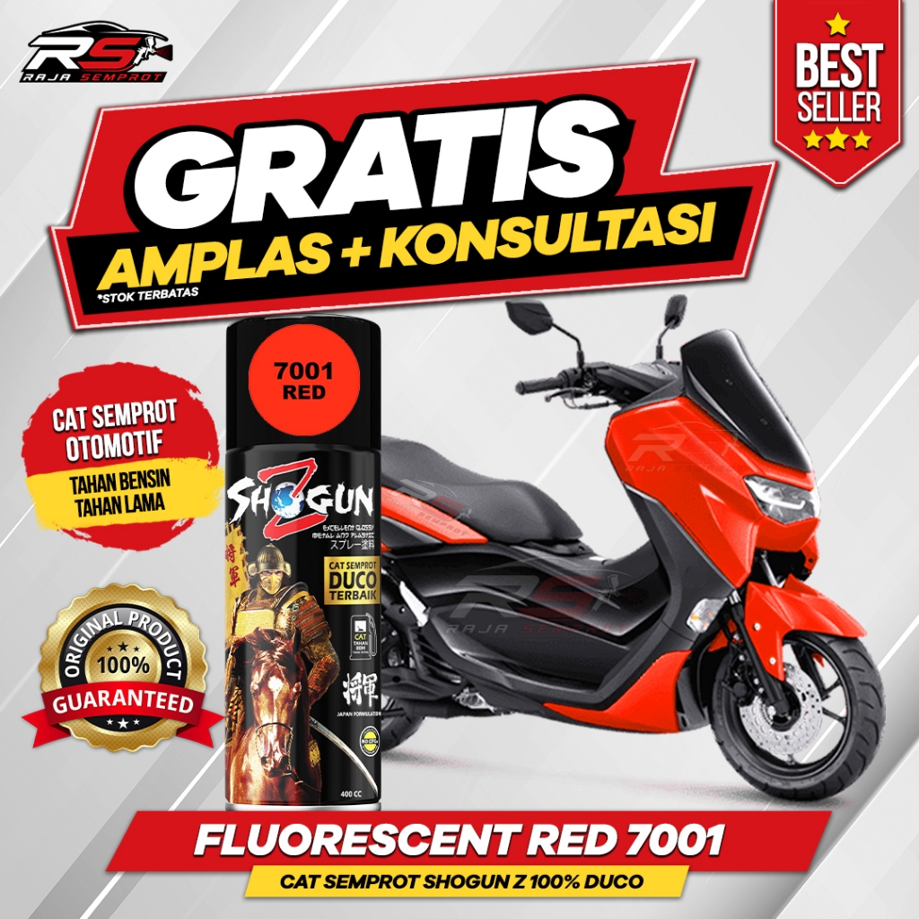Cat Semprot Pilox Warna Fluorescent Red Merah 7001 Stabilo Shogun Z 100% Duco 400cc Tahan Bensin, Ce