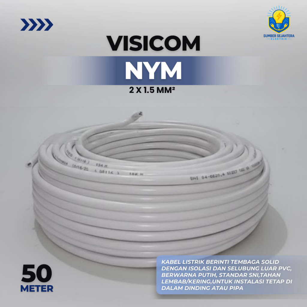 Kabel Listrik NYM Visicom 2x1.5mm - 50 Meter | Kabel Tembaga Isi 2