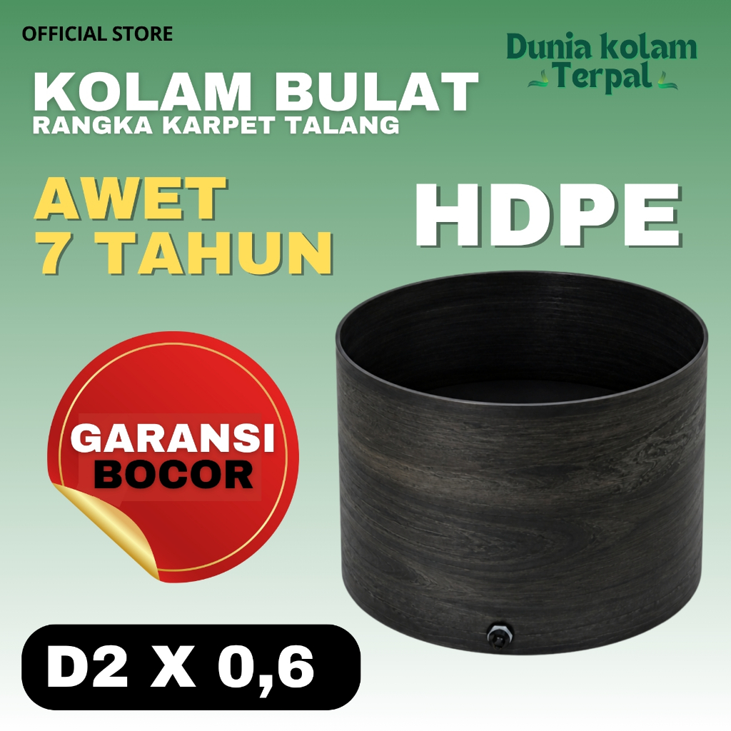 Terpal Kolam Ikan D2xT60 | Kolam Bulat Tanpa Rangka HDPE | Budidaya Ikan Lele, Nila
